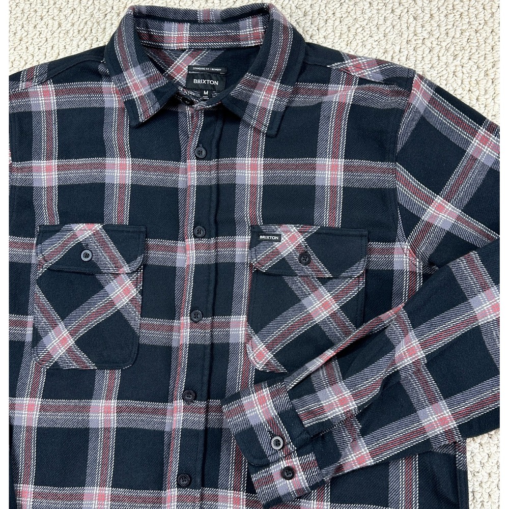 Brixton Bowery Shirt Mens M Black/Barn Red Flannel Plaid Standard Fit Classic